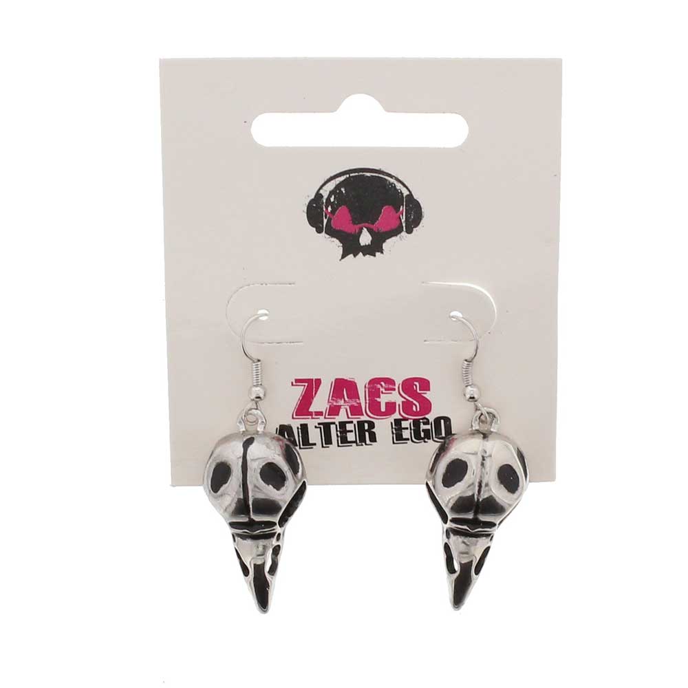 Zac's Alter Ego - 3D raven skull Ohrringe - Silberfarben